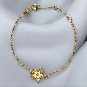 New Auth. Tory Burch KIRA STAR CHAIN BRACELET in Gold with pave crystals, enamel